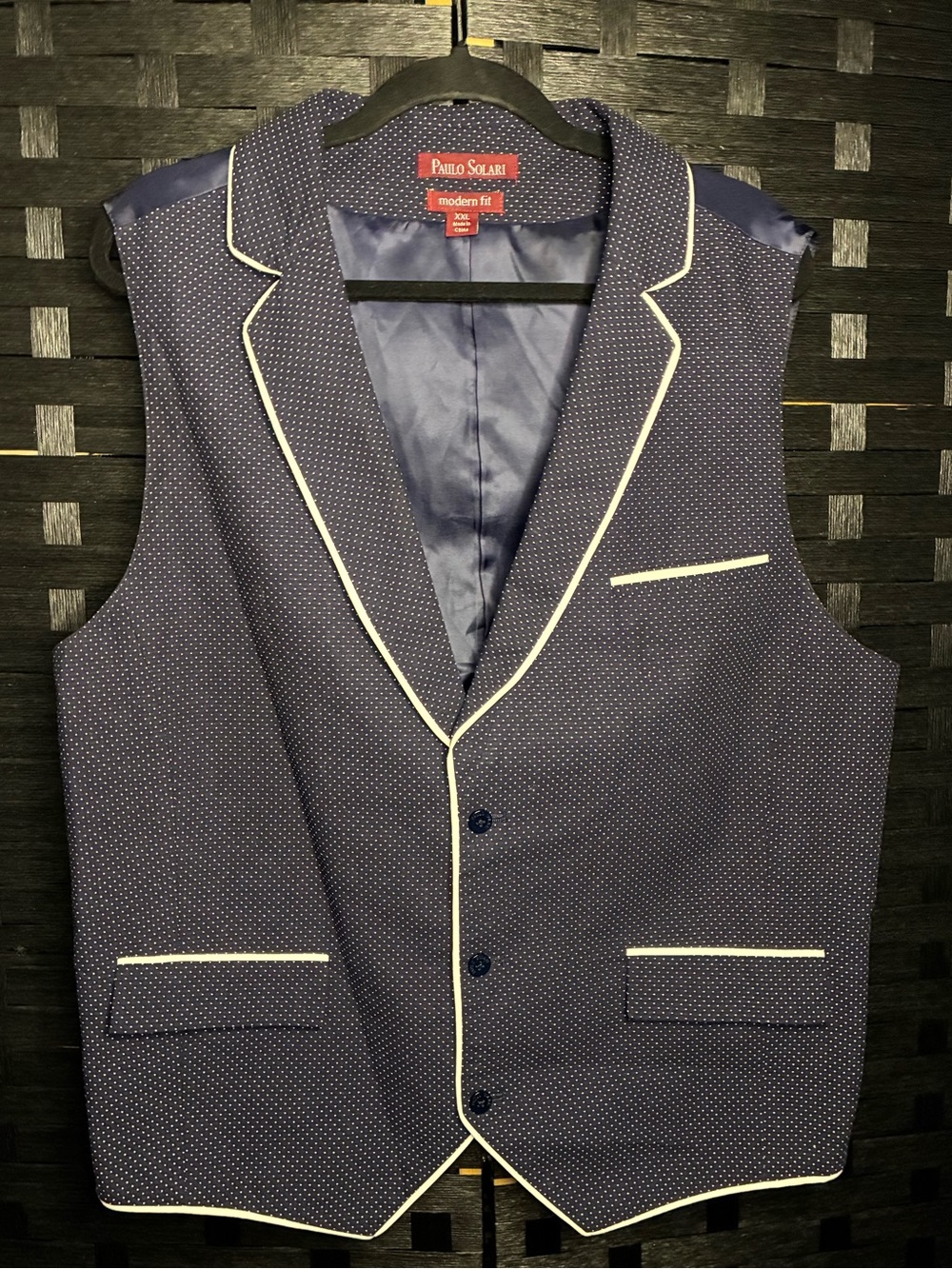 Paulo Solari Navy Blue Tailored Vest Waistcoat with Cream Piping XXL